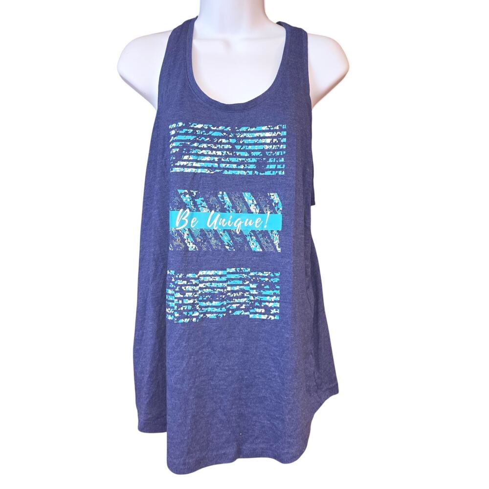 Tek Gear purple geo print Be Unique‎ racerback print tank sz M